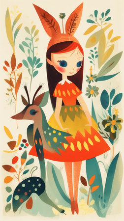 girl female fairytale character cartoon illustration fantasy cute drawing book art poster graphic wall art posterの素材