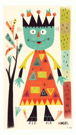smiling monster fairytale character cartoon illustration fantasy cute drawing book art poster graphic wall art posterの素材