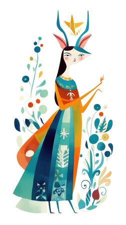 snow queen fairytale character cartoon illustration fantasy cute drawing book art poster graphic wall art posterの素材