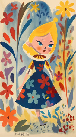 girl female fairytale character cartoon illustration fantasy cute drawing book art poster graphic wall art posterの素材