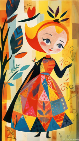 girl female fairytale character cartoon illustration fantasy cute drawing book art poster graphic wall art posterの素材