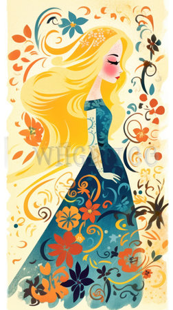 rapunzel fairytale character cartoon illustration fantasy cute drawing book art poster graphic wall art posterの素材