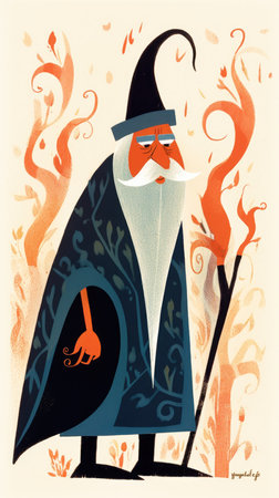 wizard old beard wizard caster fairytale character cartoon illustration fantasy cute drawing book art poster graphic wall art posterの素材
