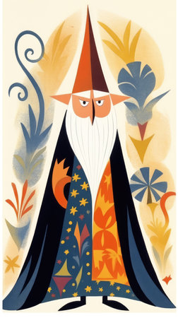 wizard old beard wizard caster fairytale character cartoon illustration fantasy cute drawing book art poster graphic wall art posterの素材