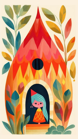 forest hut house fairytale character cartoon illustration fantasy cute drawing book art poster graphic wall art posterの素材