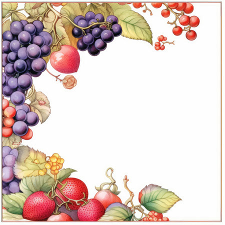 Berries Floral frame greeting card scrapbooking watercolor gentle illustration border wedding romantic wall artの素材