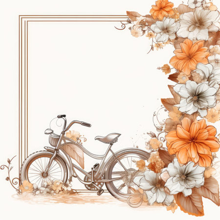 bike Floral frame greeting card scrapbooking watercolor gentle illustration border wedding romantic wall artの素材