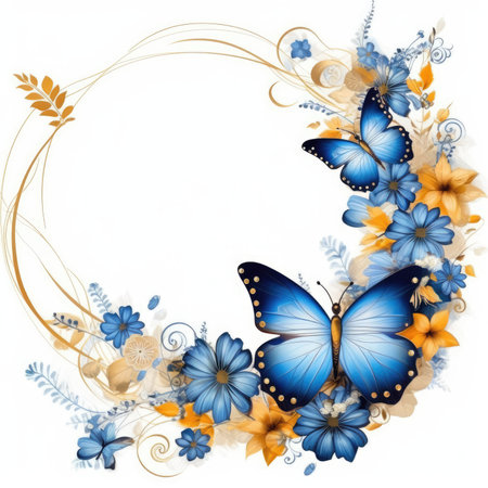 butterfly Floral frame greeting card scrapbooking watercolor gentle illustration border wedding romantic wall artの素材