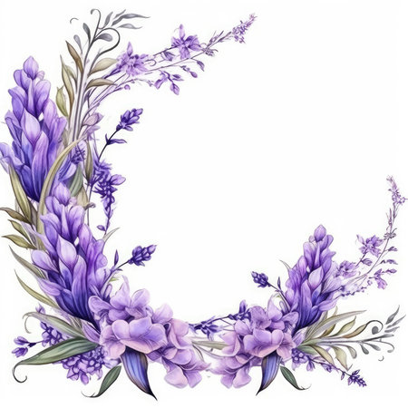 lavender Floral frame greeting card scrapbooking watercolor gentle illustration border wedding romantic wall artの素材
