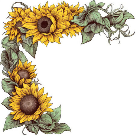 sunflower frame greeting card scrapbooking watercolor gentle illustration border wedding romantic wall artの素材