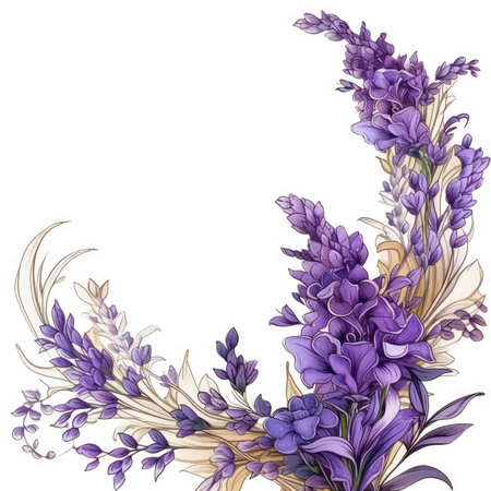 lavender Floral frame greeting card scrapbooking watercolor gentle illustration border wedding romantic wall artの素材