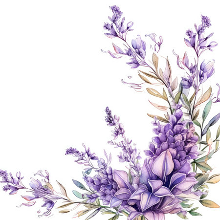 lavender Floral frame greeting card scrapbooking watercolor gentle illustration border wedding romantic wall artの素材