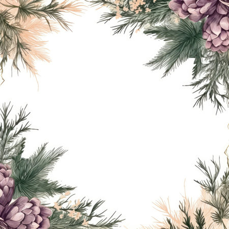 pine needles Floral frame greeting card scrapbooking watercolor gentle illustration border wedding romantic wall artの素材