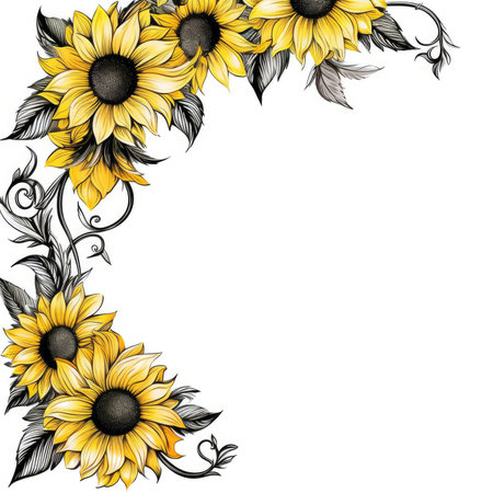sunflower frame greeting card scrapbooking watercolor gentle illustration border wedding romantic wall artの素材