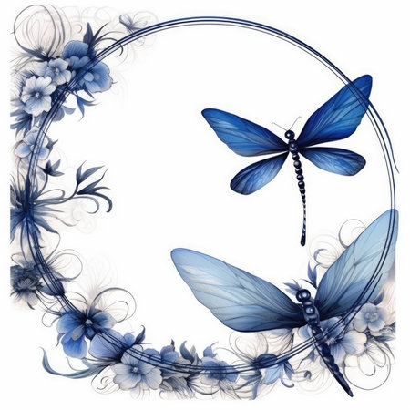 dragonfly Floral frame greeting card scrapbooking watercolor gentle illustration border wedding romantic wall artの素材
