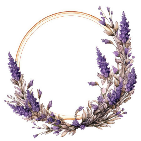 lavender Floral frame greeting card scrapbooking watercolor gentle illustration border wedding romantic wall artの素材