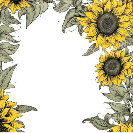 sunflower frame greeting card scrapbooking watercolor gentle illustration border wedding romantic wall artの素材