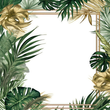 palm leaves Floral frame greeting card scrapbooking watercolor gentle illustration border wedding romantic wall artの素材