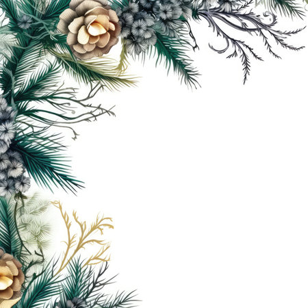 pine needles Floral frame greeting card scrapbooking watercolor gentle illustration border wedding romantic wall artの素材