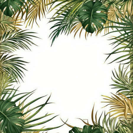 palm leaves Floral frame greeting card scrapbooking watercolor gentle illustration border wedding romantic wall artの素材