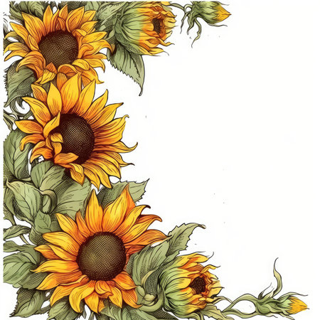 sunflower frame greeting card scrapbooking watercolor gentle illustration border wedding romantic wall artの素材
