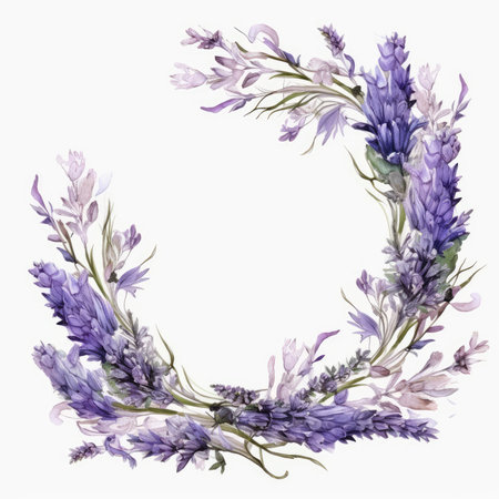 lavender Floral frame greeting card scrapbooking watercolor gentle illustration border wedding romantic wall artの素材