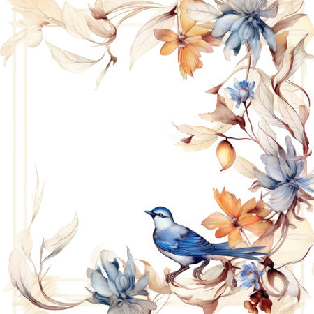 bird Floral frame greeting card scrapbooking watercolor gentle illustration border wedding romantic wall artの素材