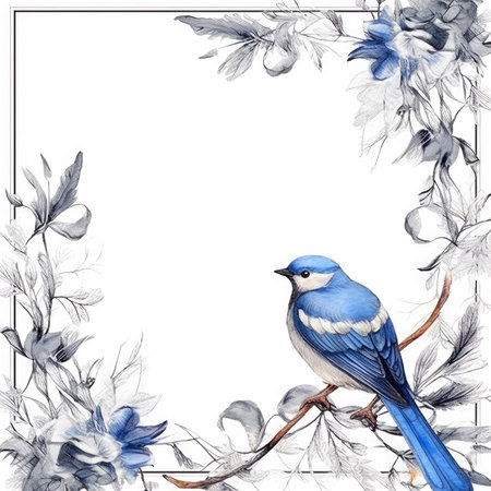 bird Floral frame greeting card scrapbooking watercolor gentle illustration border wedding romantic wall artの素材