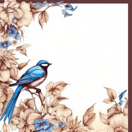 bird Floral frame greeting card scrapbooking watercolor gentle illustration border wedding romantic wall artの素材