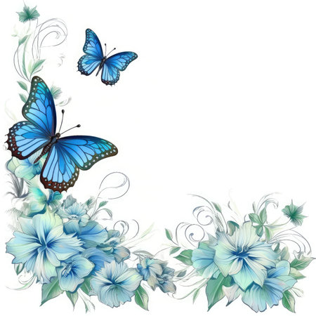 butterfly Floral frame greeting card scrapbooking watercolor gentle illustration border wedding romantic wall artの素材