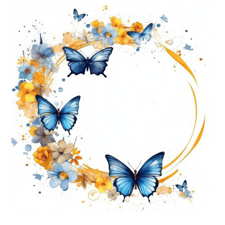 butterfly Floral frame greeting card scrapbooking watercolor gentle illustration border wedding romantic wall artの素材