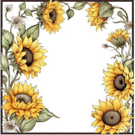 sunflower frame greeting card scrapbooking watercolor gentle illustration border wedding romantic wall artの素材