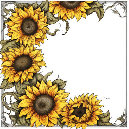 sunflower frame greeting card scrapbooking watercolor gentle illustration border wedding romantic wall artの素材