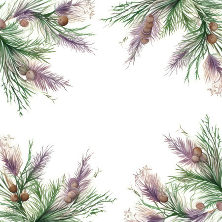 pine needles Floral frame greeting card scrapbooking watercolor gentle illustration border wedding romantic wall artの素材