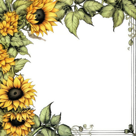 sunflower frame greeting card scrapbooking watercolor gentle illustration border wedding romantic wall artの素材