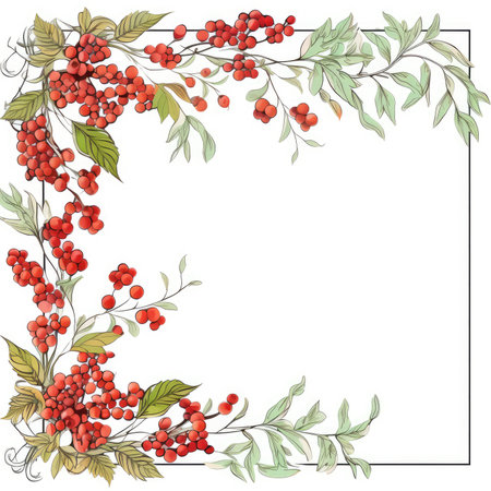 rowan red Floral frame greeting card scrapbooking watercolor gentle illustration border wedding romantic wall artの素材