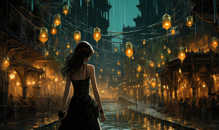 ghostpunk landscape city mystic poster alien steampunk wallpaper fantastic movie wall art posterの素材