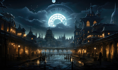ghostpunk landscape city mystic poster alien steampunk wallpaper fantastic movie wall art posterの素材