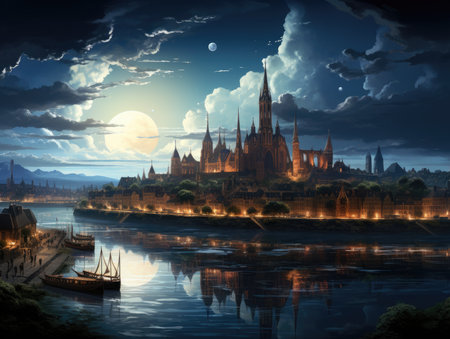 ghostpunk landscape city mystic poster alien steampunk wallpaper fantastic movie wall art posterの素材