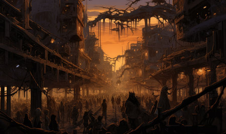 ghostpunk landscape city mystic poster alien steampunk wallpaper fantastic movie wall art posterの素材