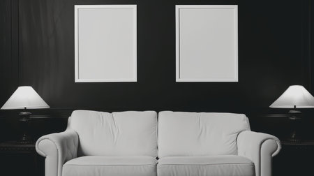 Blank empty frame poster mockup portfolio living room presentation furniture living room wall art furniture patternの素材