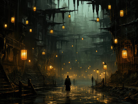 ghostpunk landscape city mystic poster alien steampunk wallpaper fantastic movie wall art posterの素材