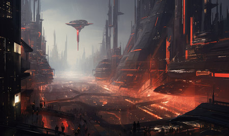 ghostpunk landscape city mystic poster alien steampunk wallpaper fantastic movie wall art posterの素材
