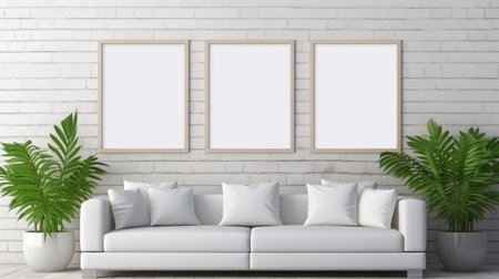 Blank empty frame poster mockup portfolio living room presentation furniture living room wall art furniture patternの素材