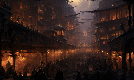 ghostpunk landscape city mystic poster alien steampunk wallpaper fantastic movie wall art posterの素材