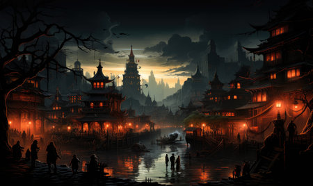 ghostpunk landscape city mystic poster alien steampunk wallpaper fantastic movie wall art posterの素材