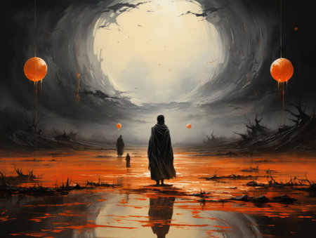 ghostpunk landscape city mystic poster alien steampunk wallpaper fantastic movie wall art posterの素材