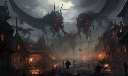 ghostpunk landscape city mystic poster alien steampunk wallpaper fantastic movie wall art posterの素材