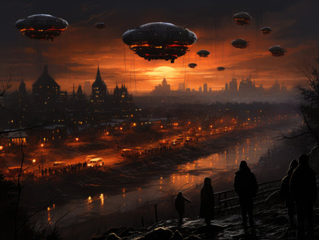 night city futuristic street landscape city mystic poster alien steampunk wallpaper fantasticの素材