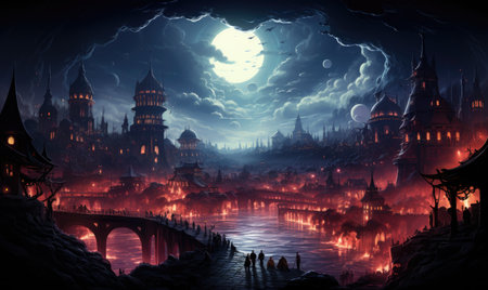 ghostpunk landscape city mystic poster alien steampunk wallpaper fantastic movie wall art posterの素材